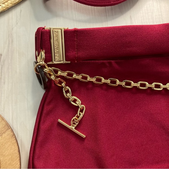 Zimmermann Ruby Red Balconnette + Chain Link High Rise Bikini Bottom Set - Picture 5 of 15